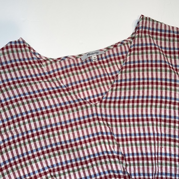 Madewell tie front top rainbow gingham check 3X v-neck short sleeve pullover - Picture 7 of 11
